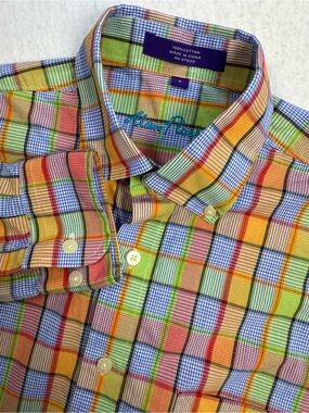 Alan Flusser Plaid Button Down Shirt Mens Small Preppy Cotton